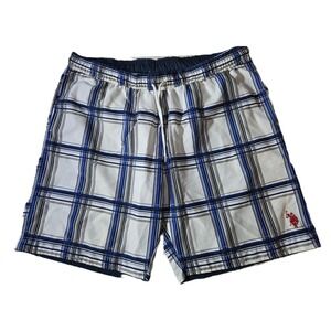 US Polo Assn Mens Plaid Swim Trunks Shorts Blue White Red Logo Size 4XL